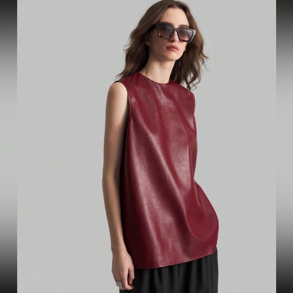 Burgundy maroon faux pu leather sleeveless oversized top